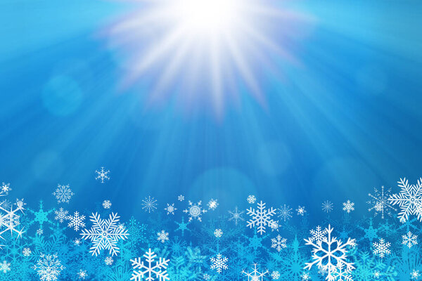 Blue Christmas winter background with snowflakes and Nativity star