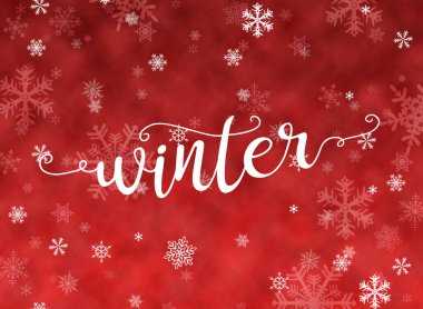 Kar taneleriyle kırmızı kış tebrik kartı arkaplanı