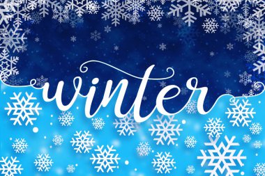 Kar taneli mavi kış tebrik kartı arkaplanı