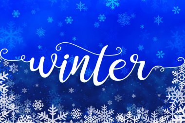 Kar taneli mavi kış tebrik kartı arkaplanı