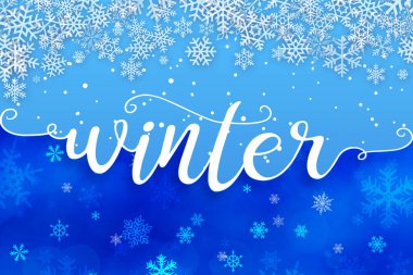 Kar taneli mavi kış tebrik kartı arkaplanı