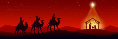 Kırmızı Noel İsa 'nın Doğumu Sahnesi kırmızı arka planda