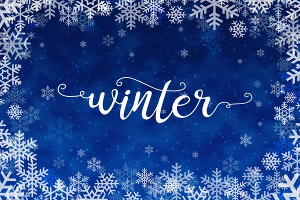 Blaue Winter Grußkarte Hintergrund Mit Schneeflocken — Stockfoto
