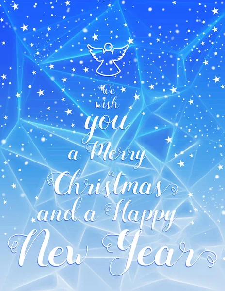 Merry Christmas Greeting Card Blue Background Snowflakes Stars — Stock Photo, Image