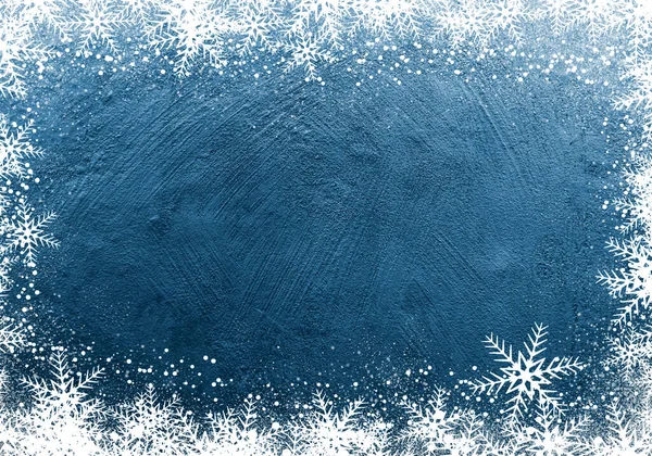 Blå Jul Vinter Bakgrund Med Snöflingor Väggen — Stockfoto