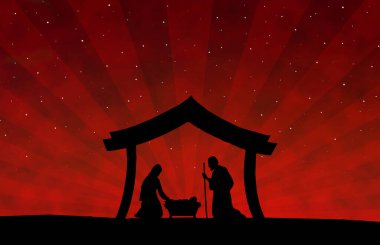 Red Christmas Nativity scene background clipart