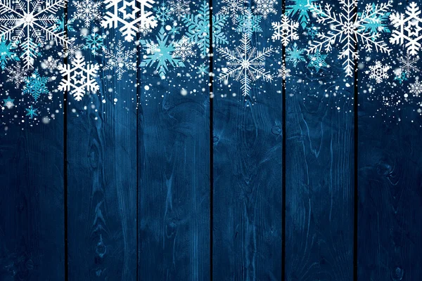 Blue Christmas Winter Background Snowflakes Wood — Stock Photo, Image