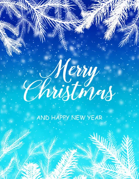 Joyeux Noël Carte Voeux Fond Bleu Avec Branches Sapin Flocons — Photo