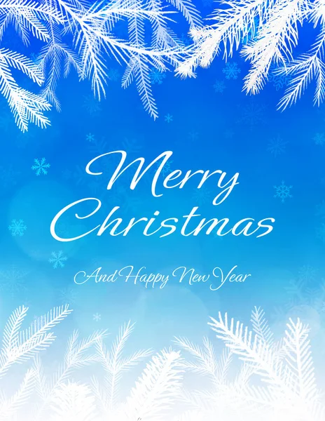 Merry Christmas Greeting Card Blue Background Fir Branches Snowflakes — Stock Photo, Image