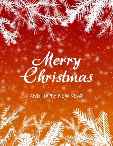 Merry Christmas Greeting Card Red Background Fir Branches Snowflakes — Stock Photo, Image