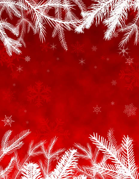 Červené Vánoční Zimní Rám Pozadí Jedlovými Větvemi Sněhové Vločky — Stock fotografie