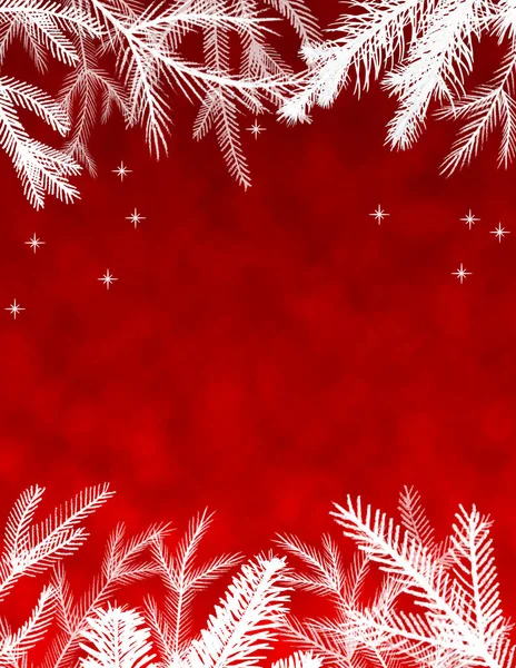 Rosso Natale Sfondo Cornice Invernale Con Rami Abete Fiocchi Neve — Foto Stock