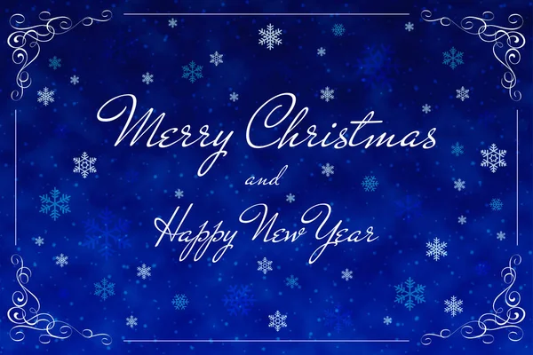 Merry Christmas Greeting Card Blue Background Snowflakes — Stock Photo, Image