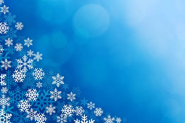 Blå Jul Vinter Bakgrund Med Bokeh Och Snöflingor Dekorationer — Stockfoto