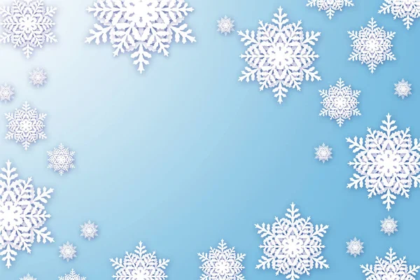 Modré Vánoční Zimní Pozadí Sněhové Vločky Dekorace — Stock fotografie