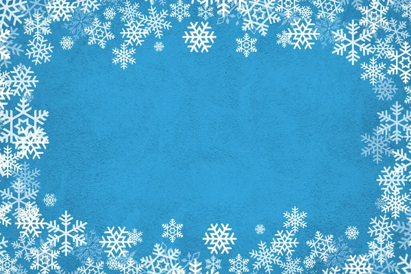 Fondo Azul Invierno Navidad Con Decoraciones Copos Nieve —  Fotos de Stock