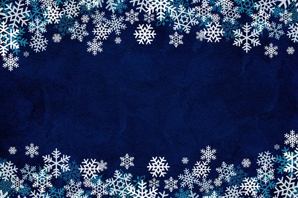 Fondo Azul Invierno Navidad Con Decoraciones Copos Nieve —  Fotos de Stock