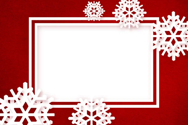 Kırmızı Noel Kış Arka Planında Kar Taneleri Süslemeleri — Stok fotoğraf