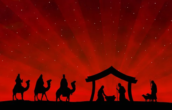 Červené Vánoce Narození Scény Pozadí — Stock fotografie