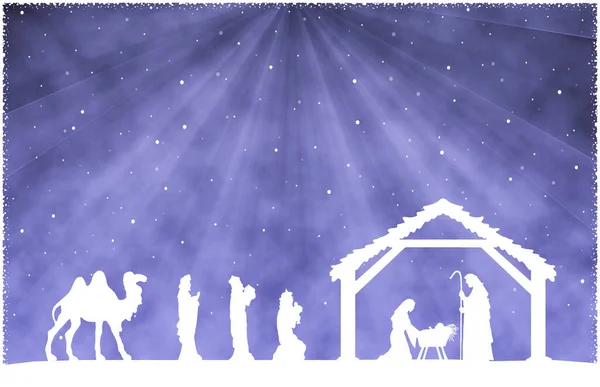 Jul Födelsekyrkan Scen Blå Bakgrund — Stockfoto