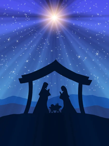 Blue Christmas Nativity Scene Background — Stock Photo, Image