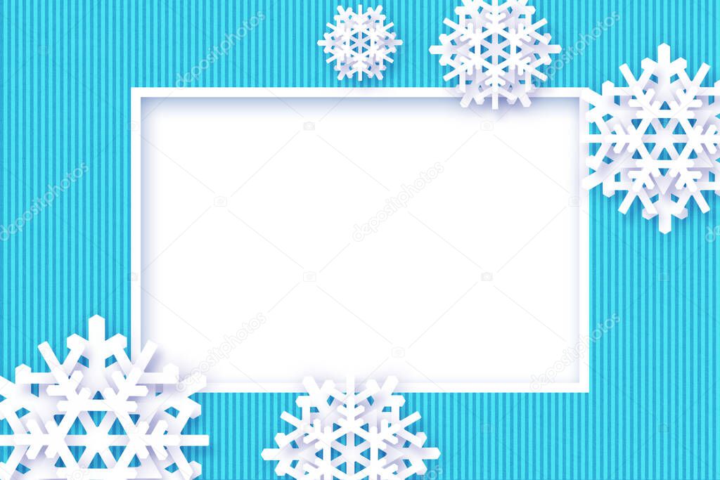 Blue Christmas winter background with snowflakes decorations