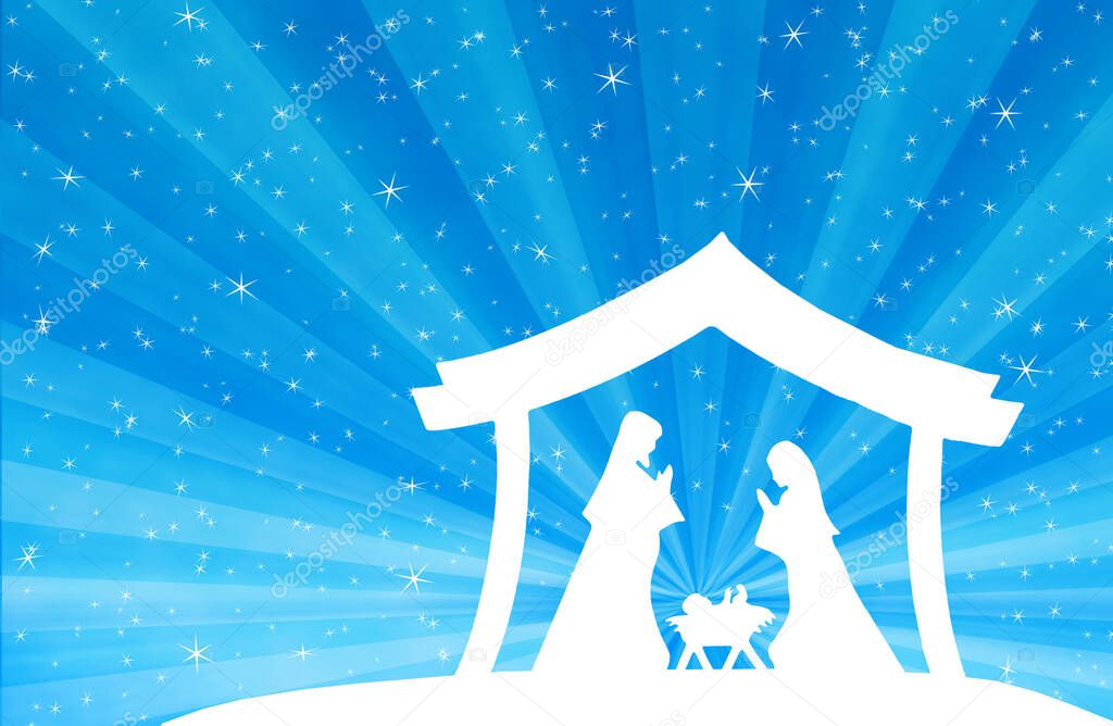 Christmas Nativity Scene triptych banners blue background 