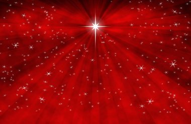 Christmas red background with moravian star on night starry sky background clipart