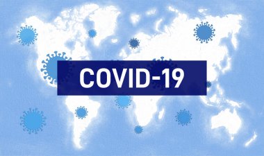 Dünya COVID-19. Virüs tehlikesi, salgın hastalık, sağlık riski, tecrit konsepti çizimi.