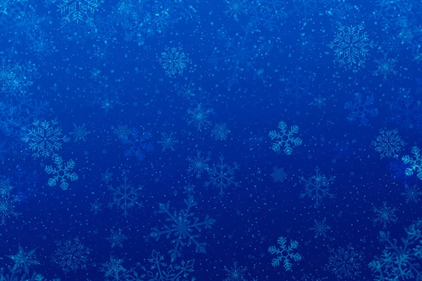 Blå Jul Kort Bakgrund Med Snöflingor — Stockfoto