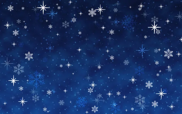 Fondo Azul Tarjeta Navidad Con Copos Nieve Estrellas —  Fotos de Stock