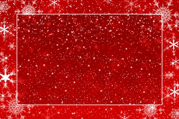 Röd Jul Kort Bakgrund Med Snöflingor Dekorationer — Stockfoto