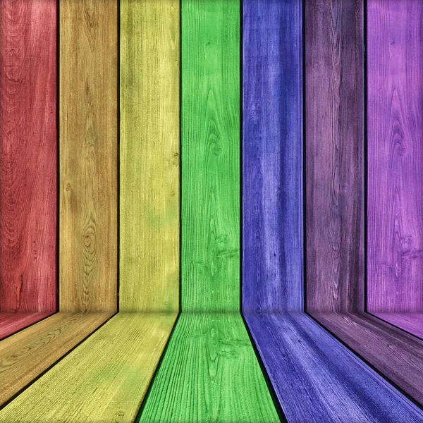 Regenbogenfarben Holz Perspektive Hintergrund — Stockfoto
