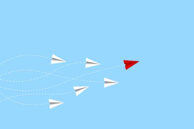 Farklı bir kavram düşün. Bir uçak yön değiştiriyor. Yeni fikir, değişim, eğilim, cesaret, yaratıcı çözüm, yenilik ve benzersiz konsept.