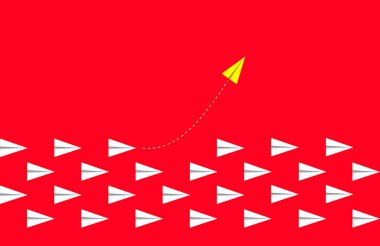 Farklı bir kavram düşün. Bir uçak yön değiştiriyor. Yeni fikir, değişim, eğilim, cesaret, yaratıcı çözüm, yenilik ve benzersiz konsept.