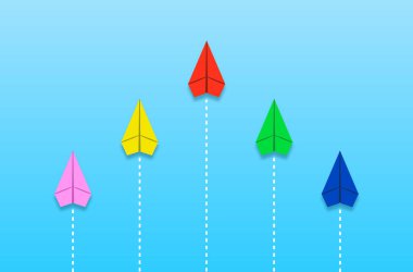 Liderlik kavramı, kırmızı kağıt uçaklar renkler arasında lider..