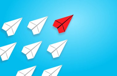 Liderlik ve rekabet konsepti, kırmızı kağıt uçak beyazlar arasında lider..