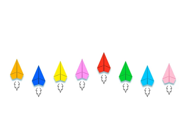 团队或竞赛概念 有不同颜色的纸飞机 — 图库矢量图片