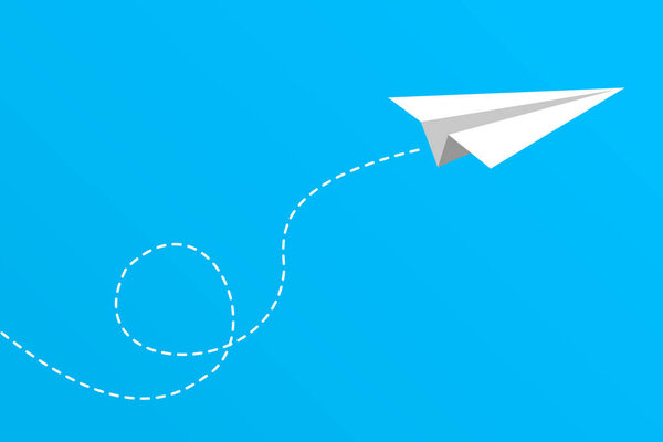 white paper plane flying. Concepts: the way forward, unique, innovation, start-up company, business, growth, travel, freedom, dream.