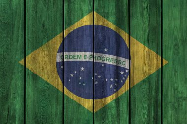 Brasil 'in Grunge bayrağı, ahşap döşeme dokusu. 