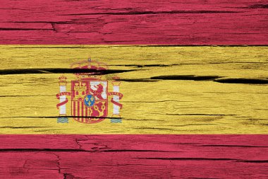 Çatlak ahşap arka planda İspanyol bayrağı