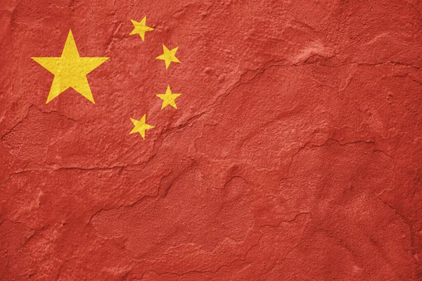 Chinese flag on wall background, grunge style