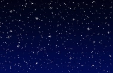 Gece gökyüzünde beyaz yıldızlı mavi bir Noel kartı.