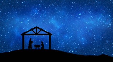 Blue Christmas Nativity scene background clipart