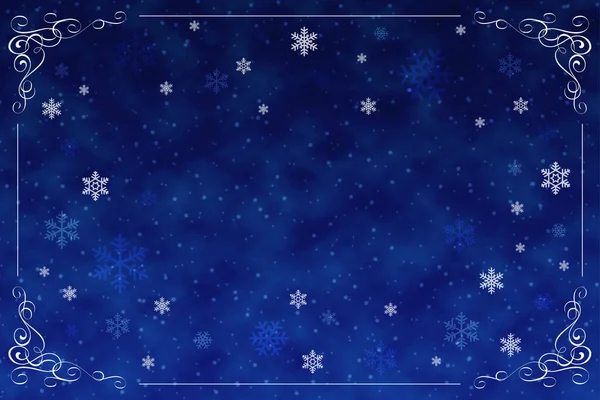 Fondo Azul Tarjeta Invierno Navidad Con Estrellas Decoraciones Copos Nieve — Foto de Stock