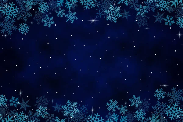 Modré Vánoční Zimní Karta Pozadí Sněhové Vločky — Stock fotografie