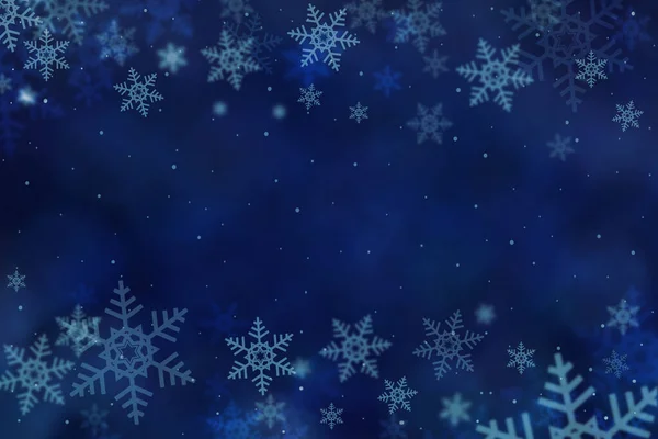 Fondo Azul Tarjeta Invierno Navidad Con Copos Nieve — Foto de Stock