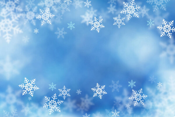 Blue Christmas card background with stars and snowflakes decorations