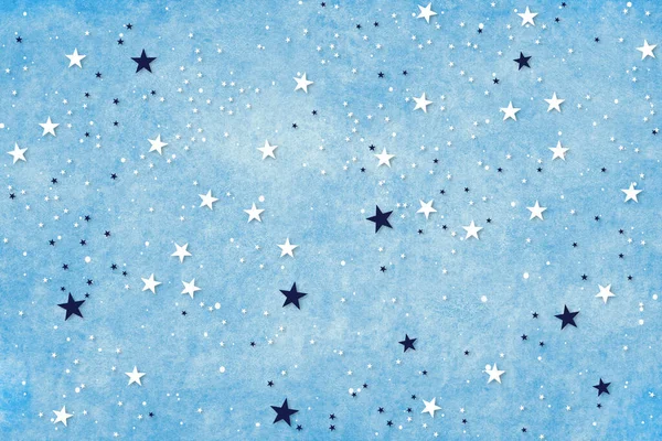 Niebieski Boże Narodzenie Zima Tło Karty Gwiazdami Płatki Śniegu Dekoracje — Zdjęcie stockowe