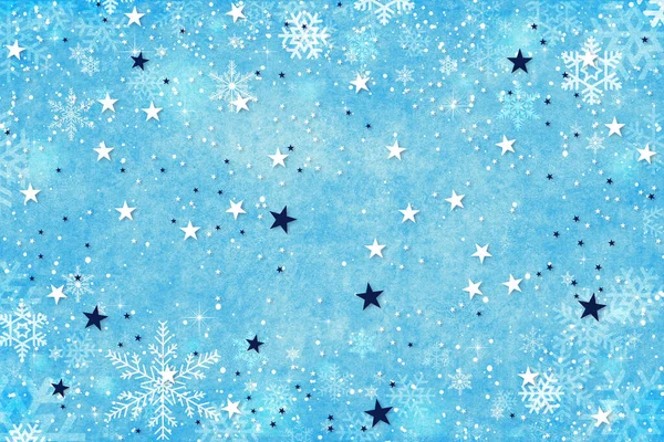 Azul Natal Cartão Inverno Fundo Com Estrelas Flocos Neve Decorações — Fotografia de Stock